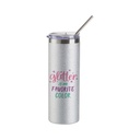 Sublimation Glitter Stainless Steel Skinny Tumbler with Straw &amp; Lid Blank, Silver - 20 oz/600 ml (4 Pack)