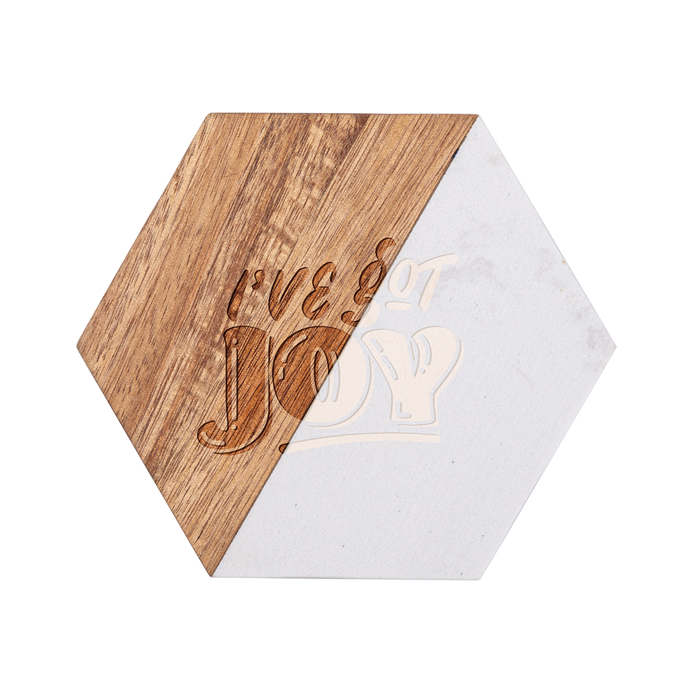 Engraving Marble Wood Coasters Hexagon,10*11.5*1cm