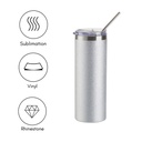 20 oz. Glitter Stainless Steel Skinny Vacuum Insulated Tumbler, 4 Pack - Silver