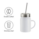 Lidded Stainless Steel Mason Jar w/ Handle &amp; Straw, 4 Pack - White