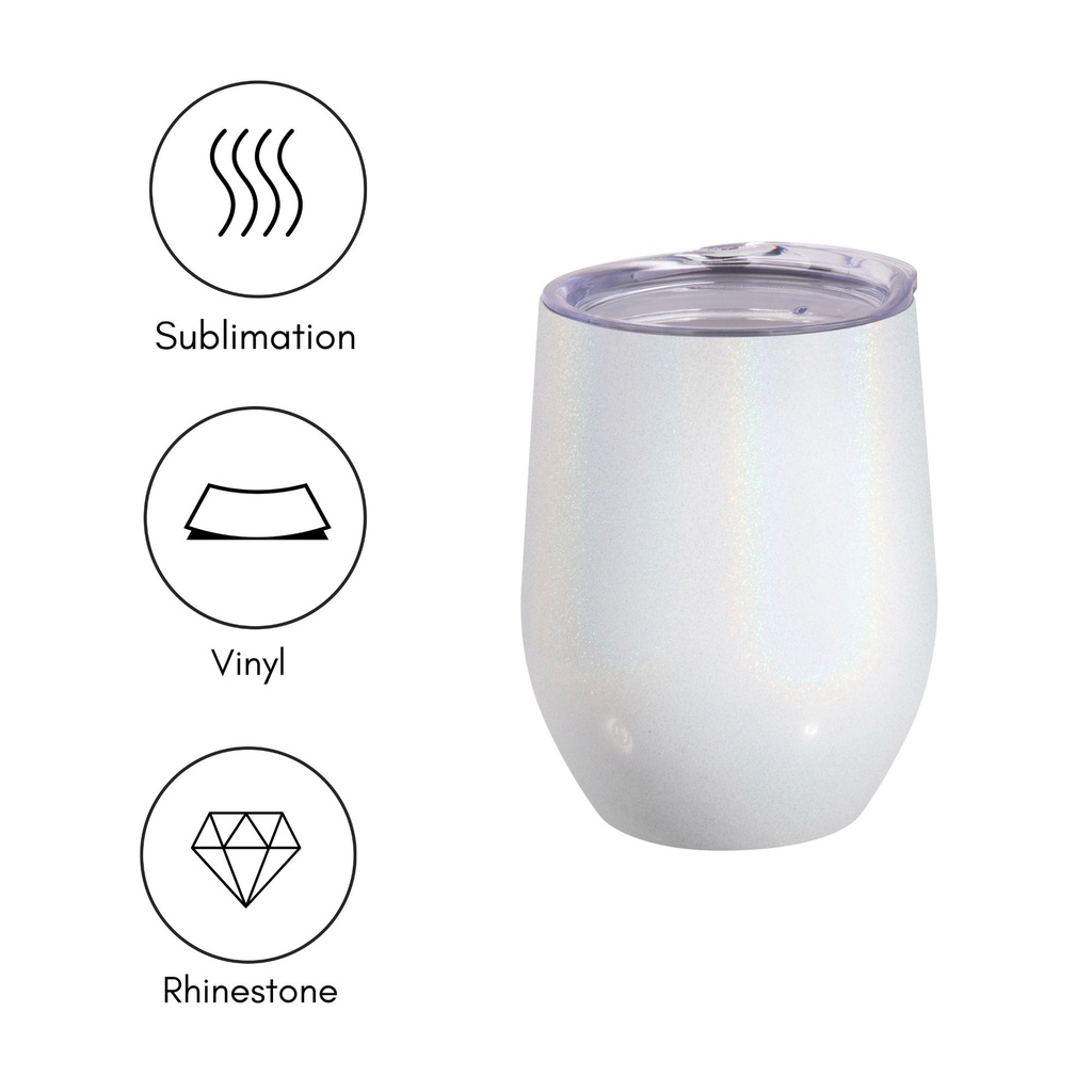 12 oz/360ml Glitter Sparkling Stainless Steel Stemless Cup,  6 pack - White