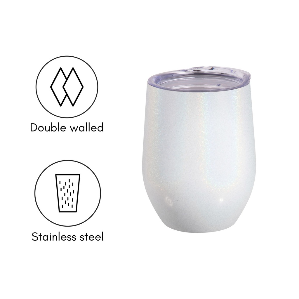 12 oz/360ml Glitter Sparkling Stainless Steel Stemless Cup,  6 pack - White
