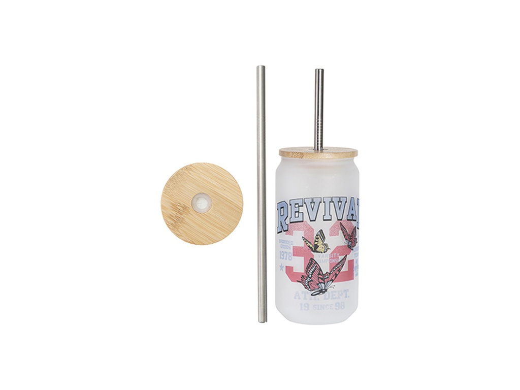 Craft Express 6 Pack Can-Shaped Frosted Glasses with Bamboo Lids and Straws for Sublimation Printing