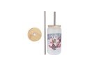Craft Express 6 Pack Can-Shaped Frosted Glasses with Bamboo Lids and Straws for Sublimation Printing