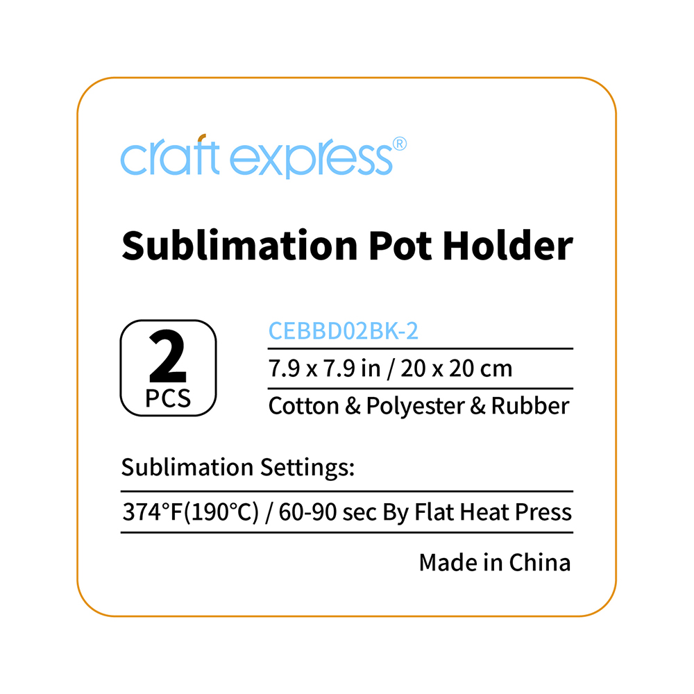 Sublimation Pot Holder w/ Pocket, 2 pack, 7.87 x 7.87&quot; - Black