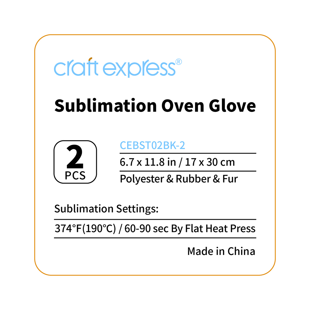 Sublimation Glove, 2 pack, 6.7x 11.8&quot; - Black
