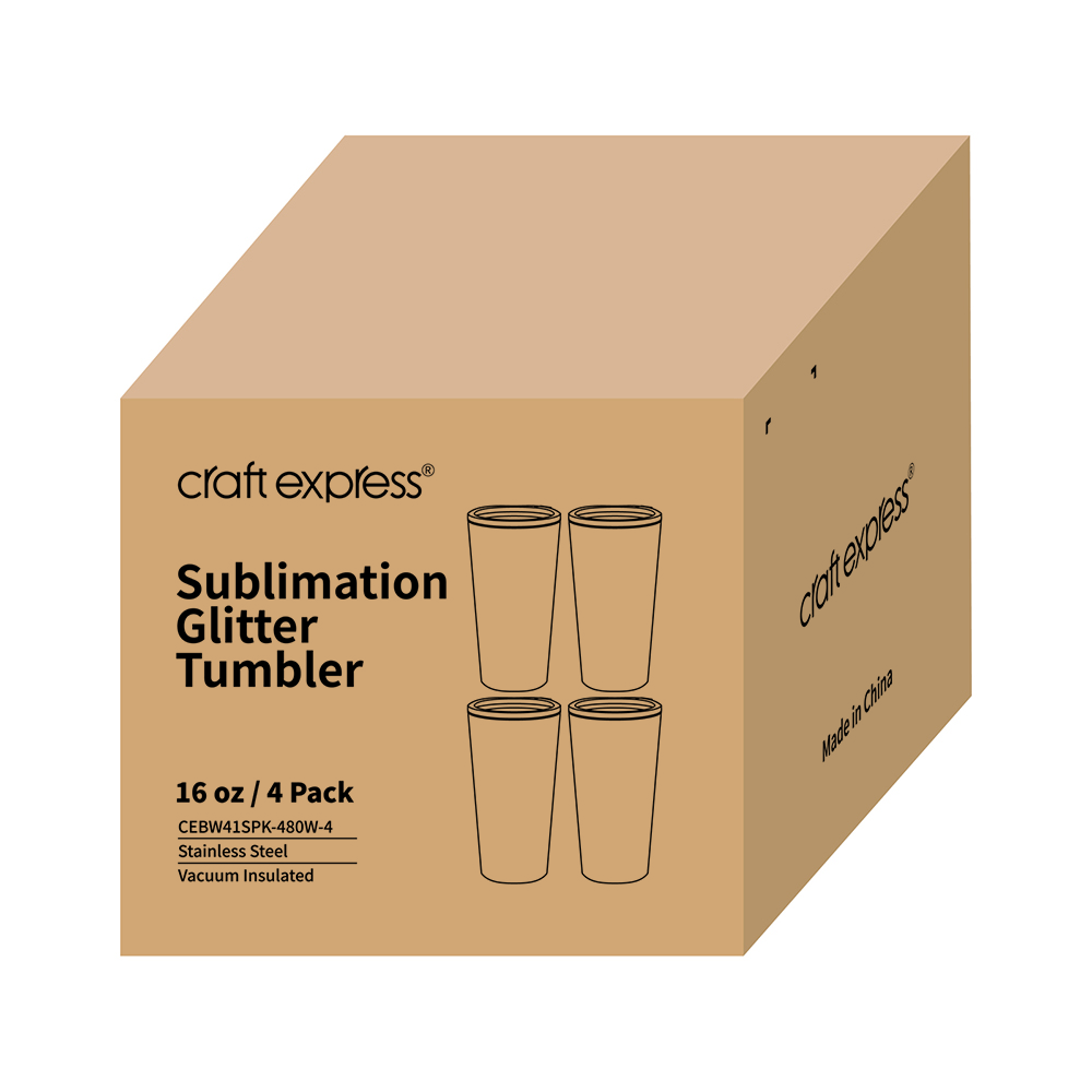 Sublimation 16oz/480ml Glitter Sparkling Stainless Steel Tumbler w/ Lid, 4 pack - White