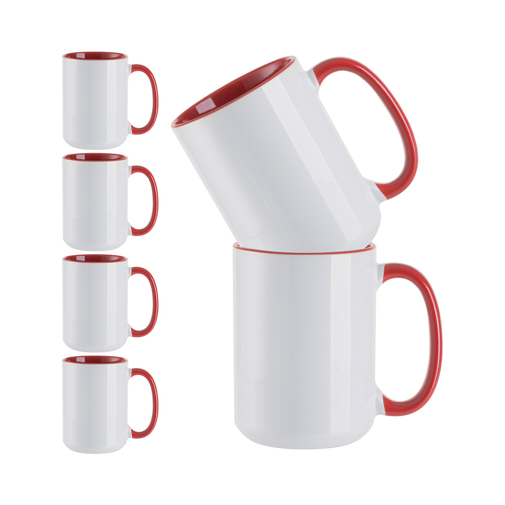 Craft Express 6 Pack 15oz Contrast Red Handle Sublimation Mugs