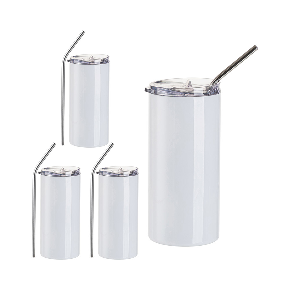 16 oz. Stainless Steel Skinny Vacuum Insulated Tumbler w/ Lid &amp; Straw, 4 Pack - White