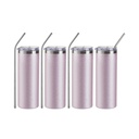 Craft Express 4 Pack 20 oz Pink Glitter Skinny Stainless Steel Tumbler
