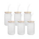 Craft Express 6 Pack 13 oz Sublimation Can-Shaped Frosted Glasses with Bamboo Lids and Straws