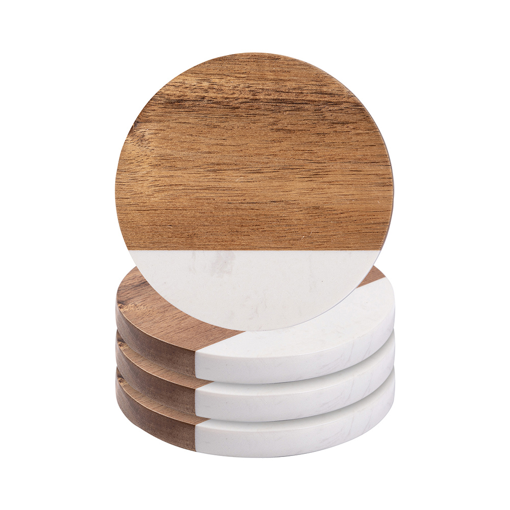 Craft Express 4 Pack Engravable Round Marble Wood Coasters
