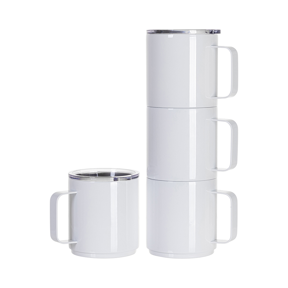 13oz/400ml Stainless Steel Stackable Mug, 4 pack - White