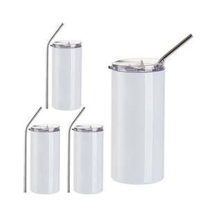 Craft Express 4 Pack 16oz Stainless Steel Skinny Vacuum Insulated Sublimation Tumbler with Lid and Straw