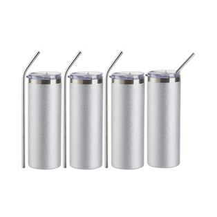 20 oz. Glitter Stainless Steel Skinny Vacuum Insulated Tumbler, 4 Pack - Silver