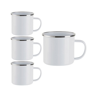 17 oz. Flat-Bottom Enamel Mug, 4 Pack - White