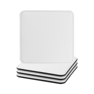 PU Leather Square Mug Coaster, 4 pack, 3.93 x 3.93" - White