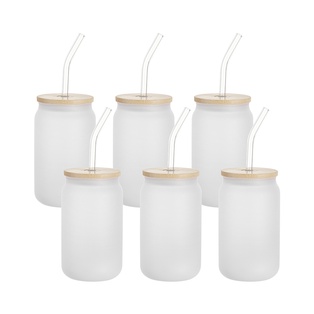 Craft Express 6 Pack 13 oz Sublimation Can-Shaped Frosted Glasses with Bamboo Lids and Straws