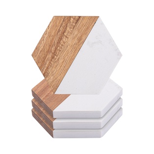 Engraving Marble Wood Coasters Hexagon, 4 pack, 10 x 11.5 x 1cm