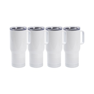 22oz/650ml Stainless Steel Tumbler with Handle w/ Ringneck Grip, 4 pack - White
